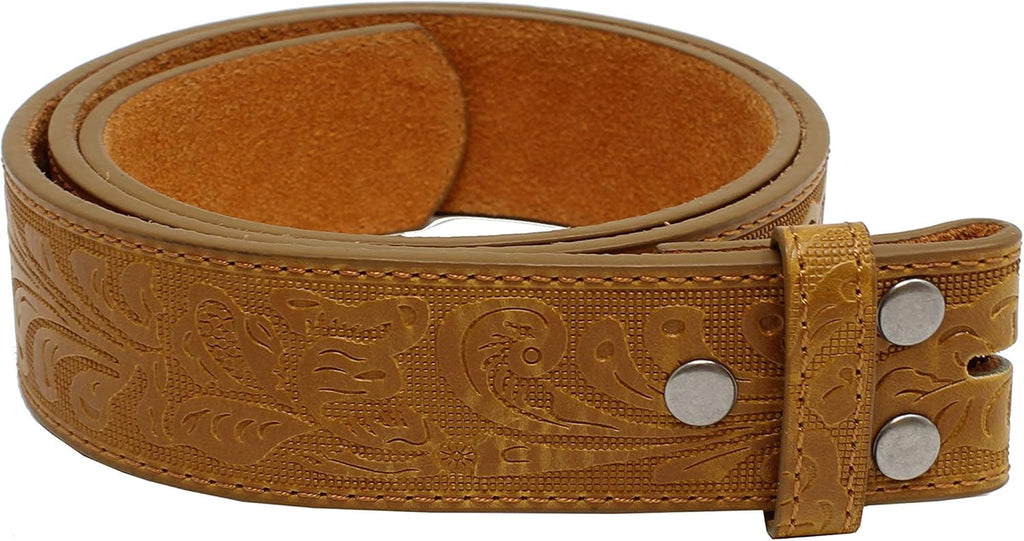 Western Leather Belt Strap - 1.5” Wide with Embossed Scrollwork without Buckle for Men & Women, Cowboy/Cowgirl Style