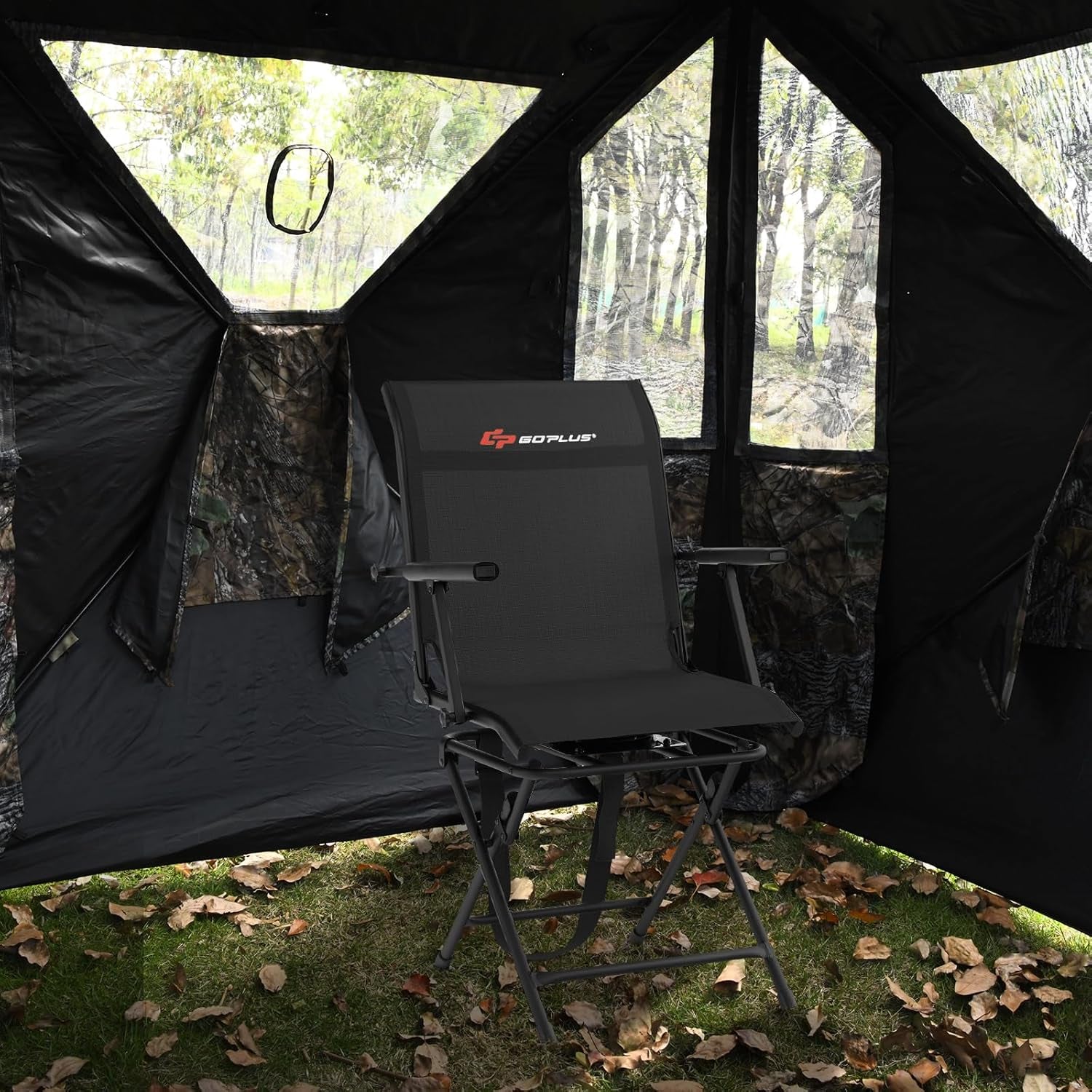 Hunting Chair, 360° Swivel Folding Hunting Blind Chair with Carrying Strap, 330LBS Capacity, Portable Deer Hunting Stool, Silent Ground Dove Hunting Chair, No Assembly