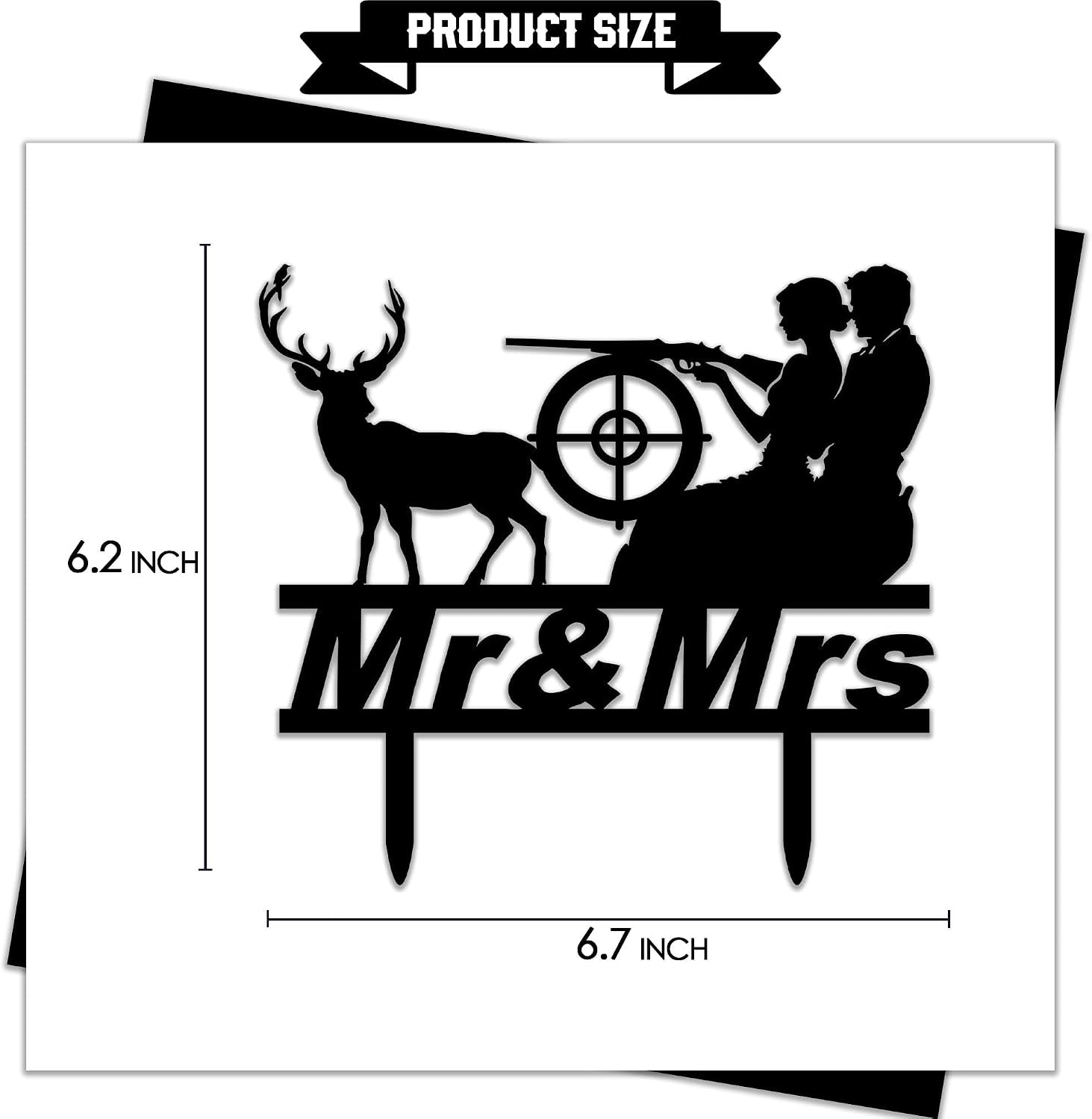 Hunting Wedding Cake Topper Funny Mr & Mrs Wedding Cake Decorations Deer Hunt Hunter Themed Cake Topper for Wedding Anniversary Bridal Shower Party Supplies