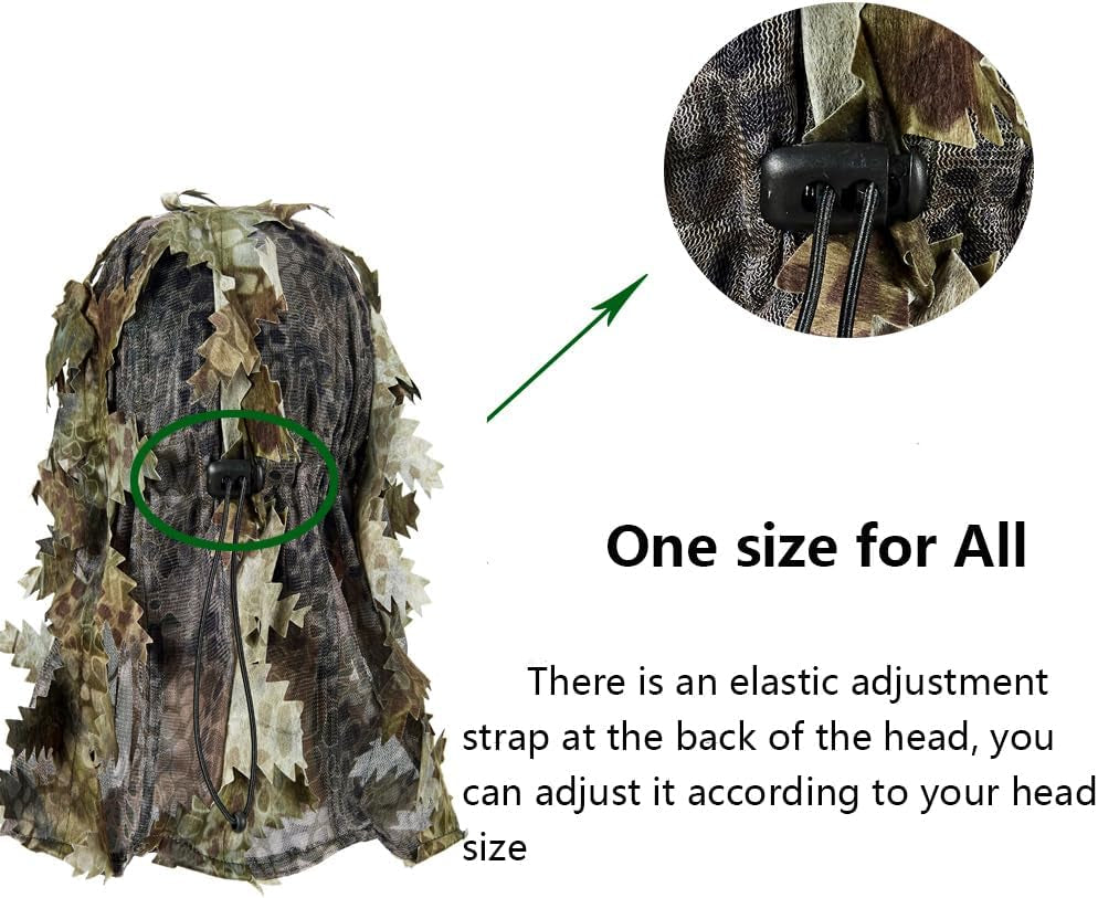 Hunting Camo Mask Full Face Covering, Ghillie Camouflage 3D Leafy Headwear Breathable Adjustable