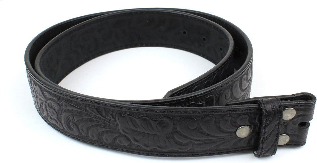 Western Leather Belt Strap - 1.5” Wide with Embossed Scrollwork without Buckle for Men & Women, Cowboy/Cowgirl Style