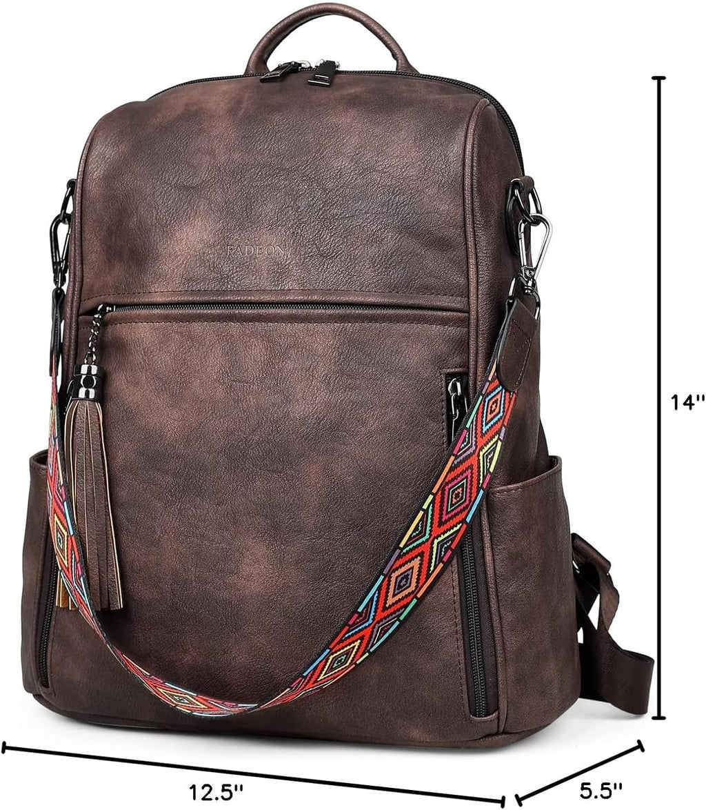 Leather Backpack Purse for Women Designer Travel Backpack Purses PU Fashion Ladies Shoulder Bag with Tassel Coffee