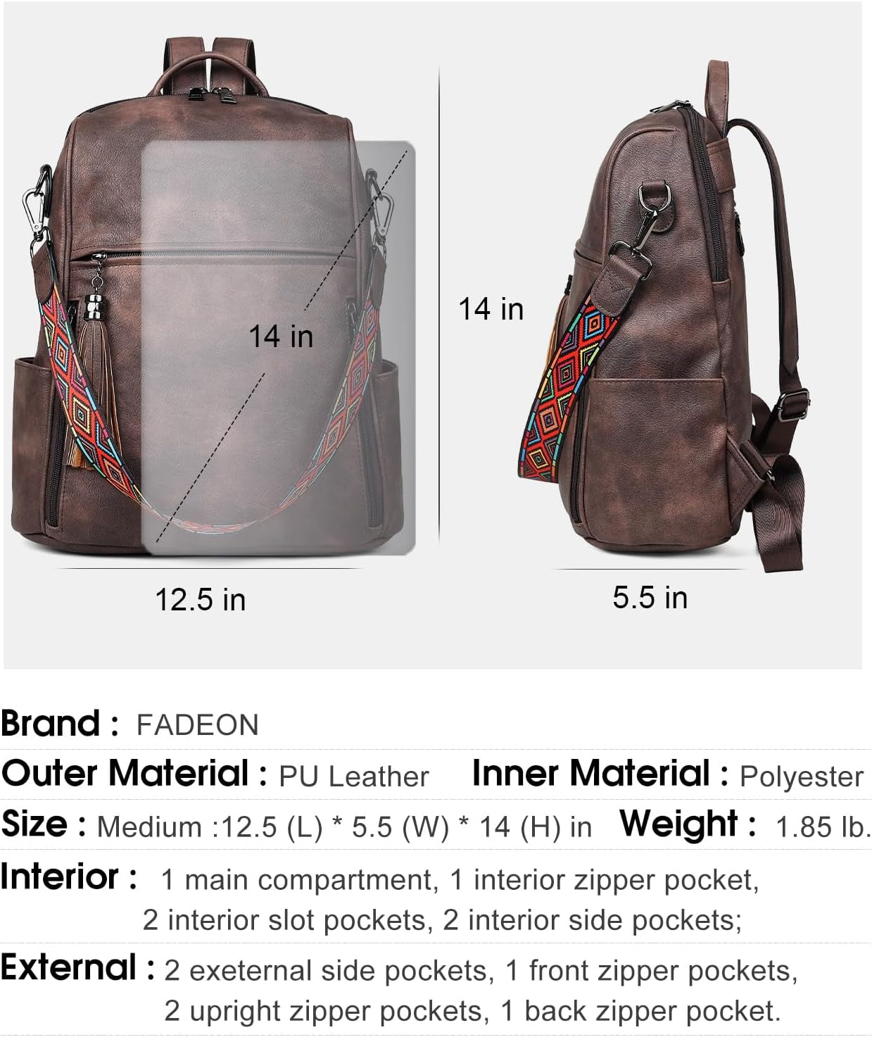 Leather Backpack Purse for Women Designer Travel Backpack Purses PU Fashion Ladies Shoulder Bag with Tassel Coffee