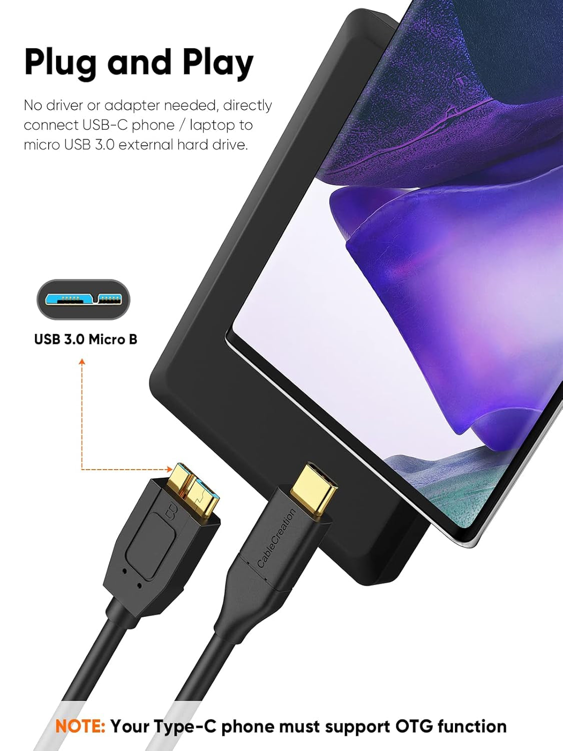 USB C to Micro B Short Cable 1FT, 10G Micro B to USB C External Hard Drive Cable for Iphone 15/16/17,Samsung Galaxy S24,Seagate WD Westgate My Passport,Macbook Pro/Air, Ipad/Tablet,Black