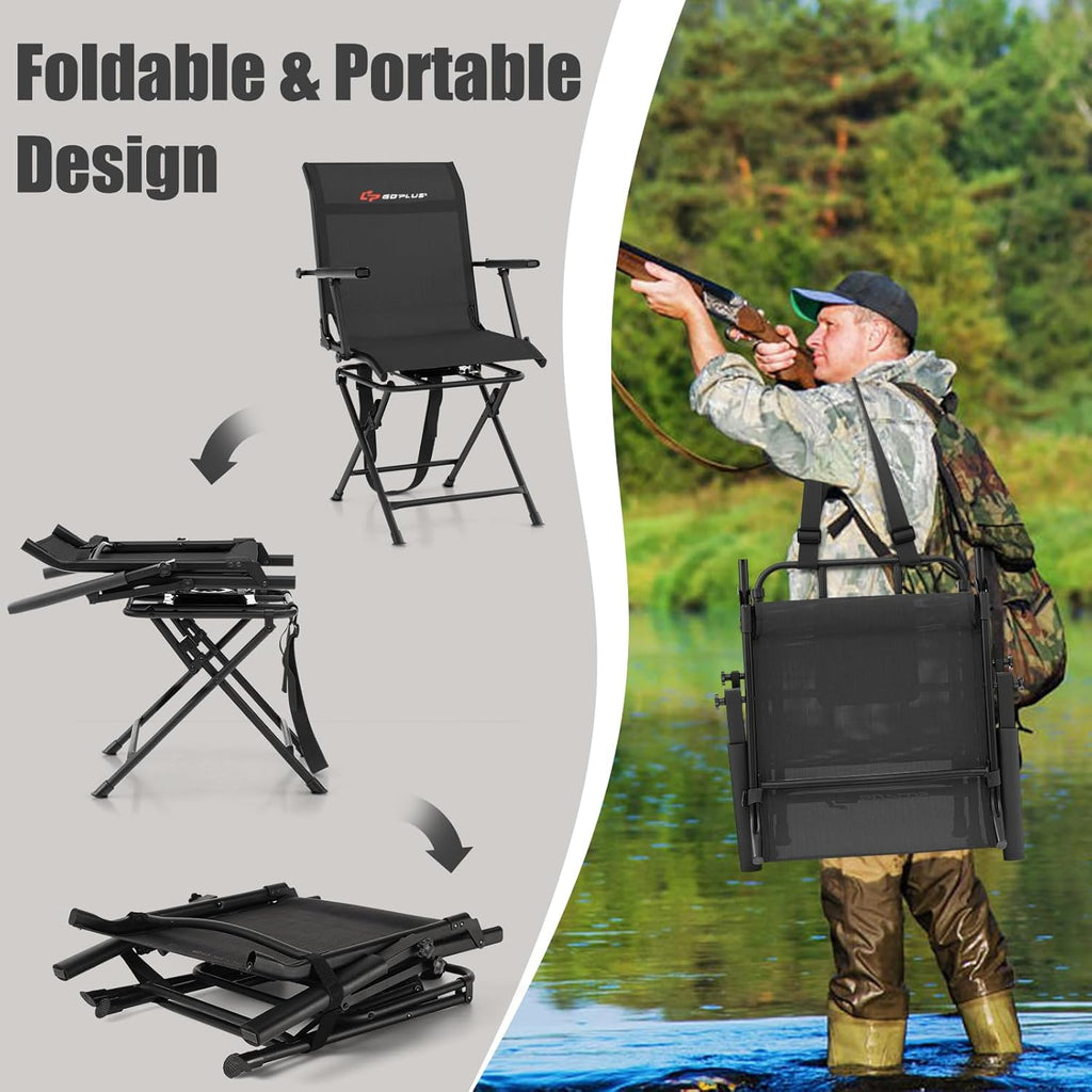 Hunting Chair, 360° Swivel Folding Hunting Blind Chair with Carrying Strap, 330LBS Capacity, Portable Deer Hunting Stool, Silent Ground Dove Hunting Chair, No Assembly