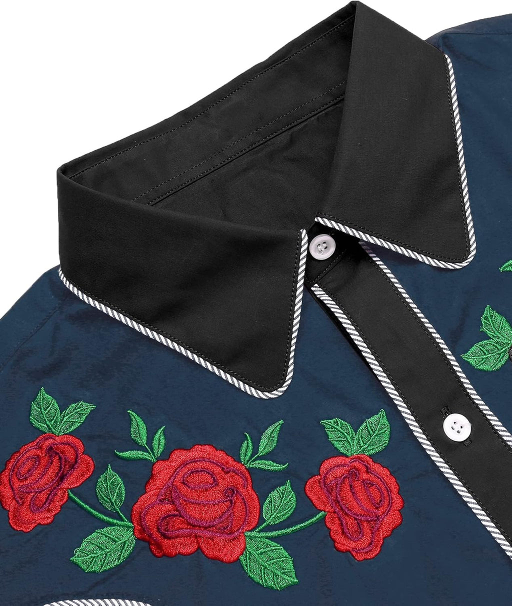 Men'S Cowboy Shirtss Embroidered Rose Design Shirts Western Long Sleeve Button down Shirts