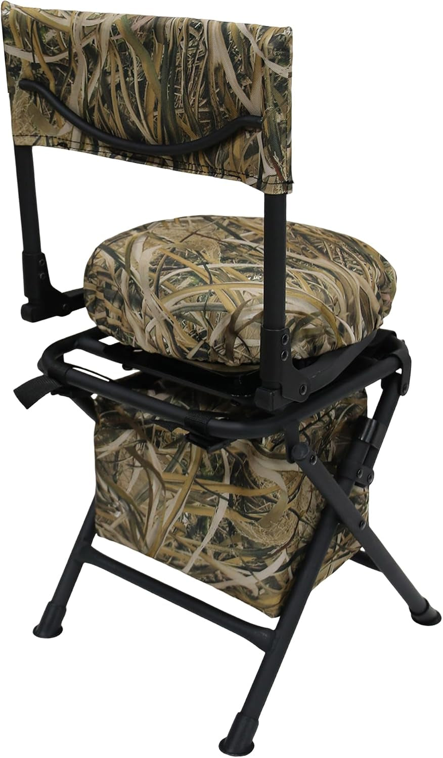 360 Degree Swivel Hunting Chair for Ground Blinds, Folding Hunting Seat, Fishing Chair, Lightweight, Portable, Padded Cushion for Dove Deer Hunting, Fishing, Camping(No. 3 Reed Camo)