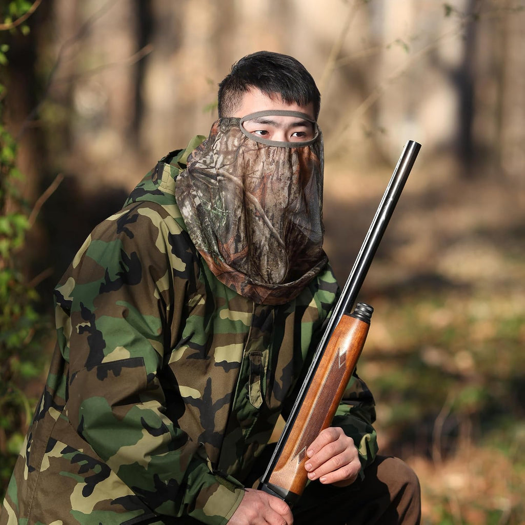 2 Pcs Camo Hunting Face Mask, Hunting Head Net Camouflage Balaclava, Adjustable Hunting Breathable Mesh Mask for Men