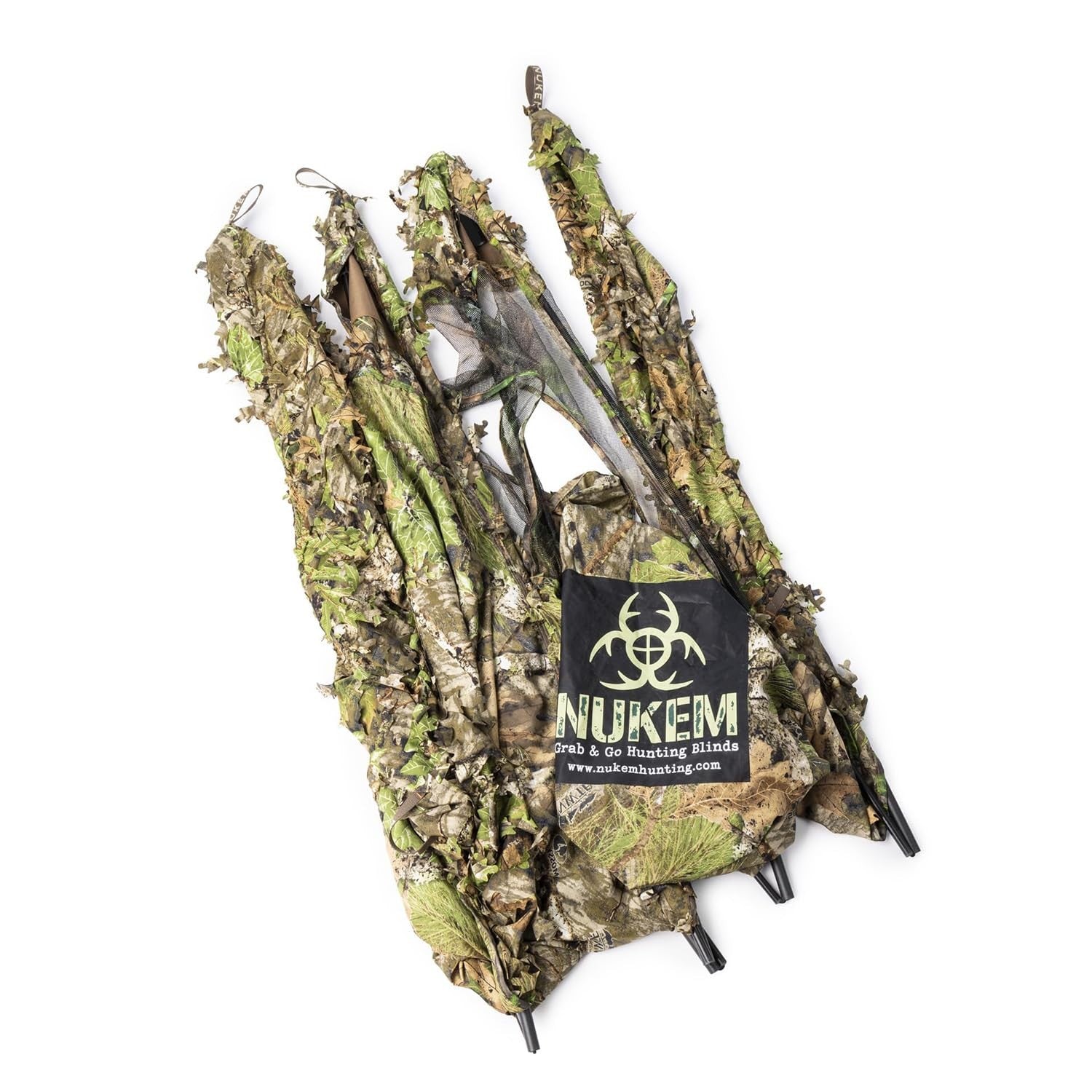 Nukem Grab Go XL Ground Blind Mossy Oak 3D Leafy Adjustable 2 Person Hunting ...