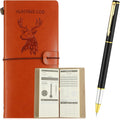 Hunting Log Book with Pen Leather Hunting Journal Book Pocket Elk Hunting Log Book Hunting Gifts for Men Designed for Huntsman to Record Hunt Details, 96 Pages (Brown)