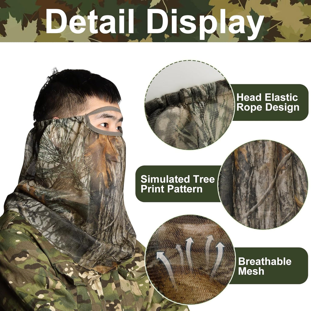 2 Pcs Camo Hunting Face Mask, Hunting Head Net Camouflage Balaclava, Adjustable Hunting Breathable Mesh Mask for Men