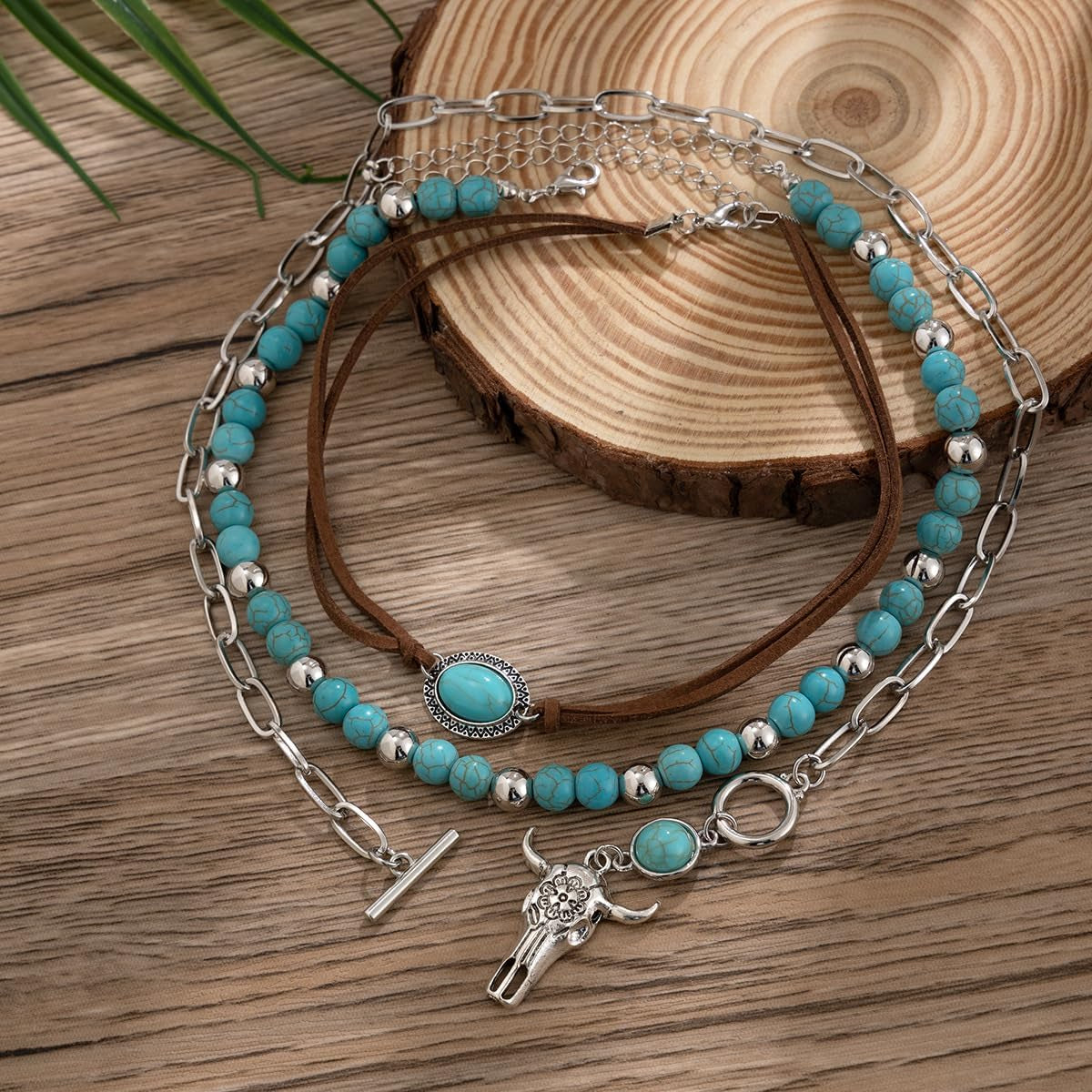 Western Choker Necklaces for Women Vintage Layered Turquoise Beaded Western Jewelry Boho Ox-Head Cactus Cross Chain Choker Native Tribal Cowgirl Dresses Accessories (Style-A)