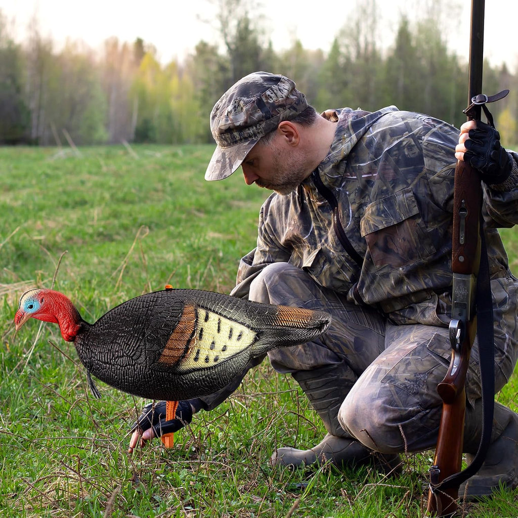 Collapsible Turkey Decoys for Hunting Lookout Standing Lifelike Lightweight Realistic Hunting Turkey Decoy Hen with Stake for Field, Forest, Wood, Ground, Outdoor, 13.4 X 5.5 X 6.7 Inches