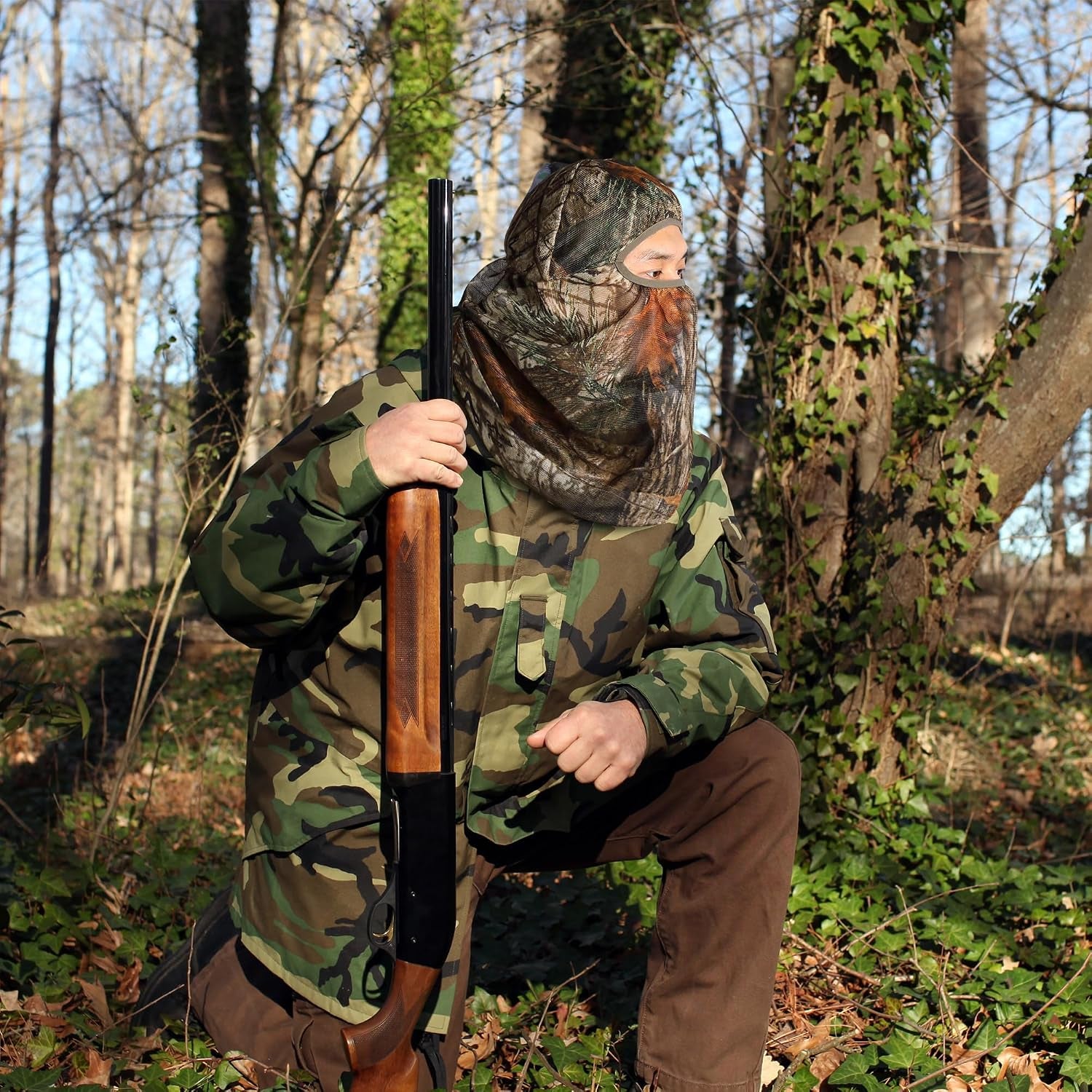 2 Pcs Camo Hunting Face Mask, Hunting Head Net Camouflage Balaclava, Adjustable Hunting Breathable Mesh Mask for Men
