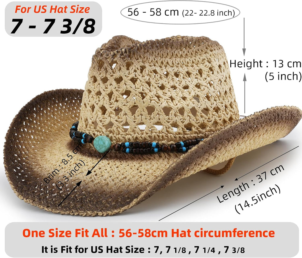 Straw Sun Cowboy Hat for Women and Men, Breathable Concert Rodeo Western Cowgirl Hat, Classic Cattleman Style