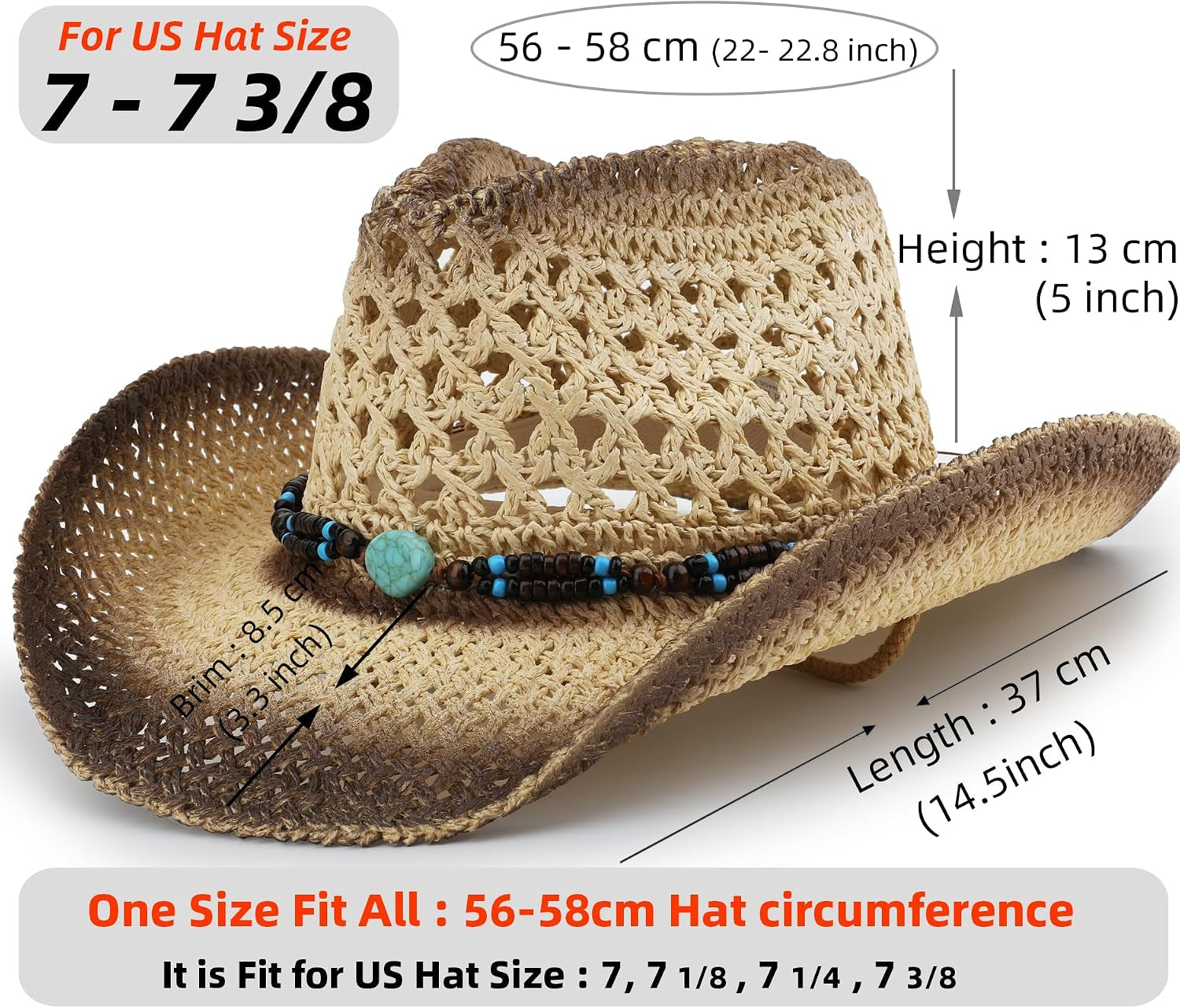 Straw Sun Cowboy Hat for Women and Men, Breathable Concert Rodeo Western Cowgirl Hat, Classic Cattleman Style