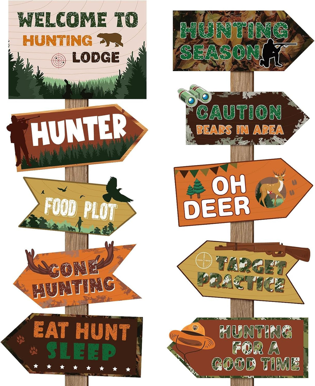 20 Pcs Hunting Party Decorations Signs Welcome to Hunting Lodge Directional Signs Deer Camo Decorations for Door Wall Yard Photo Booth Props Birthday Party Supplies