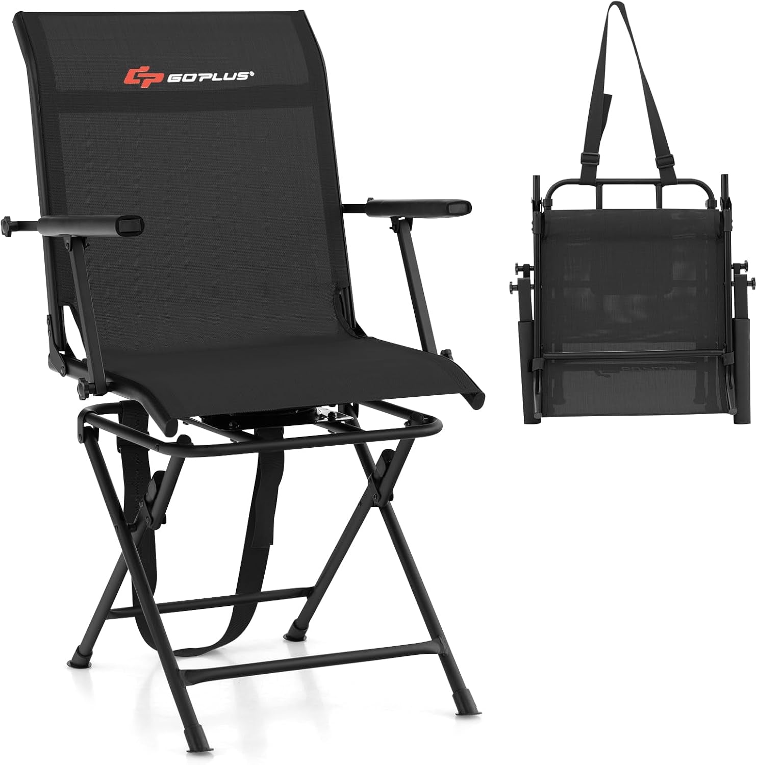 Hunting Chair, 360° Swivel Folding Hunting Blind Chair with Carrying Strap, 330LBS Capacity, Portable Deer Hunting Stool, Silent Ground Dove Hunting Chair, No Assembly