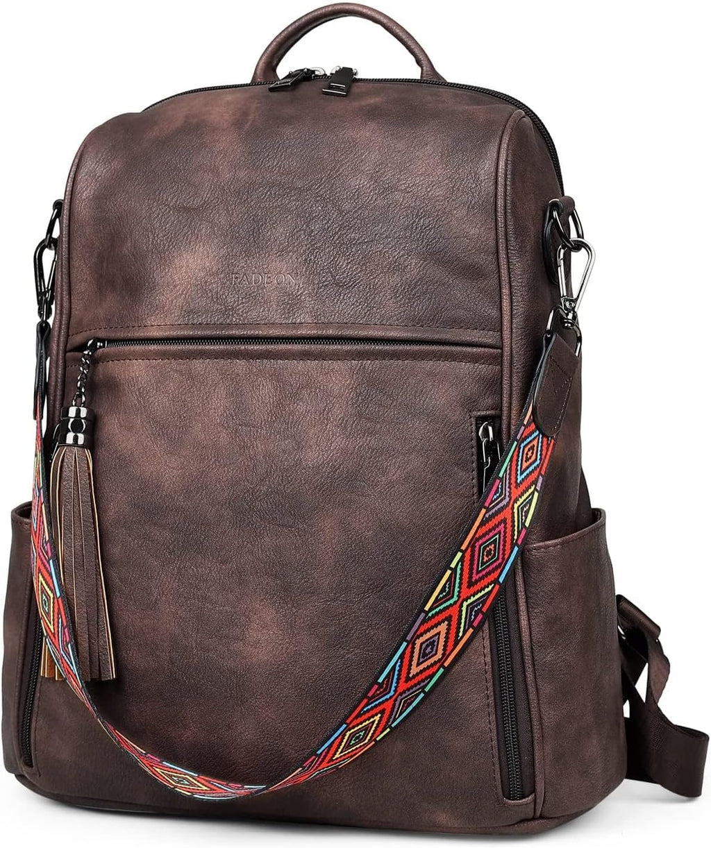 Leather Backpack Purse for Women Designer Travel Backpack Purses PU Fashion Ladies Shoulder Bag with Tassel Coffee