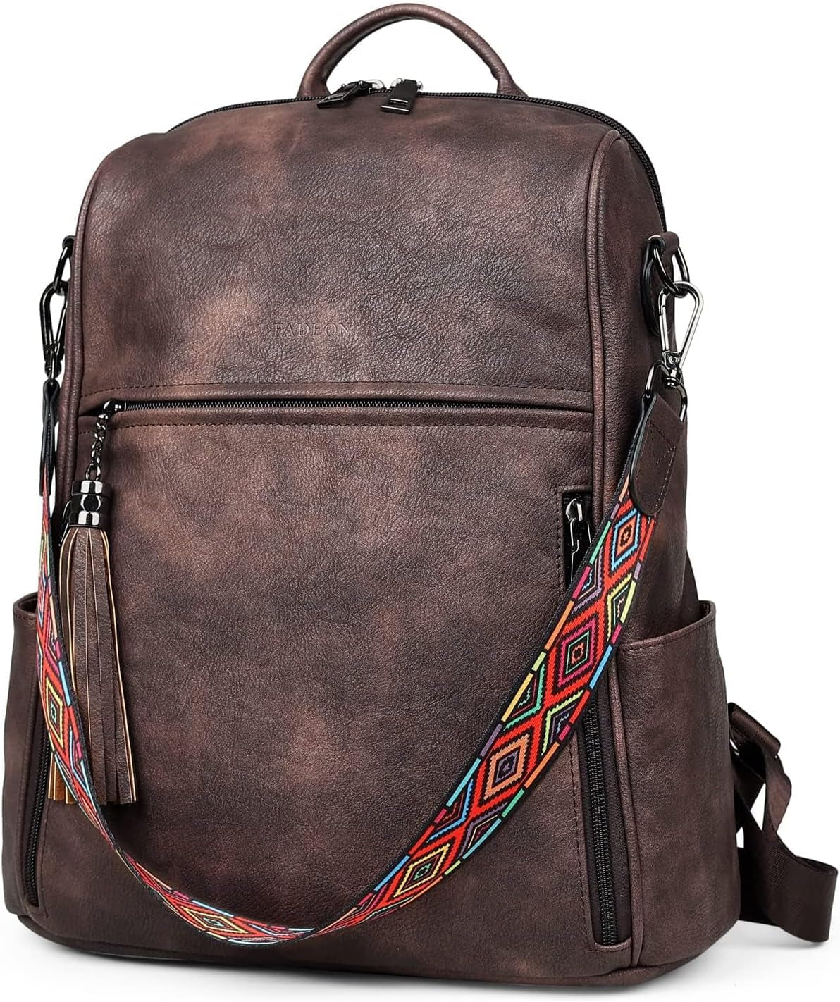Leather Backpack Purse for Women Designer Travel Backpack Purses PU Fashion Ladies Shoulder Bag with Tassel Coffee