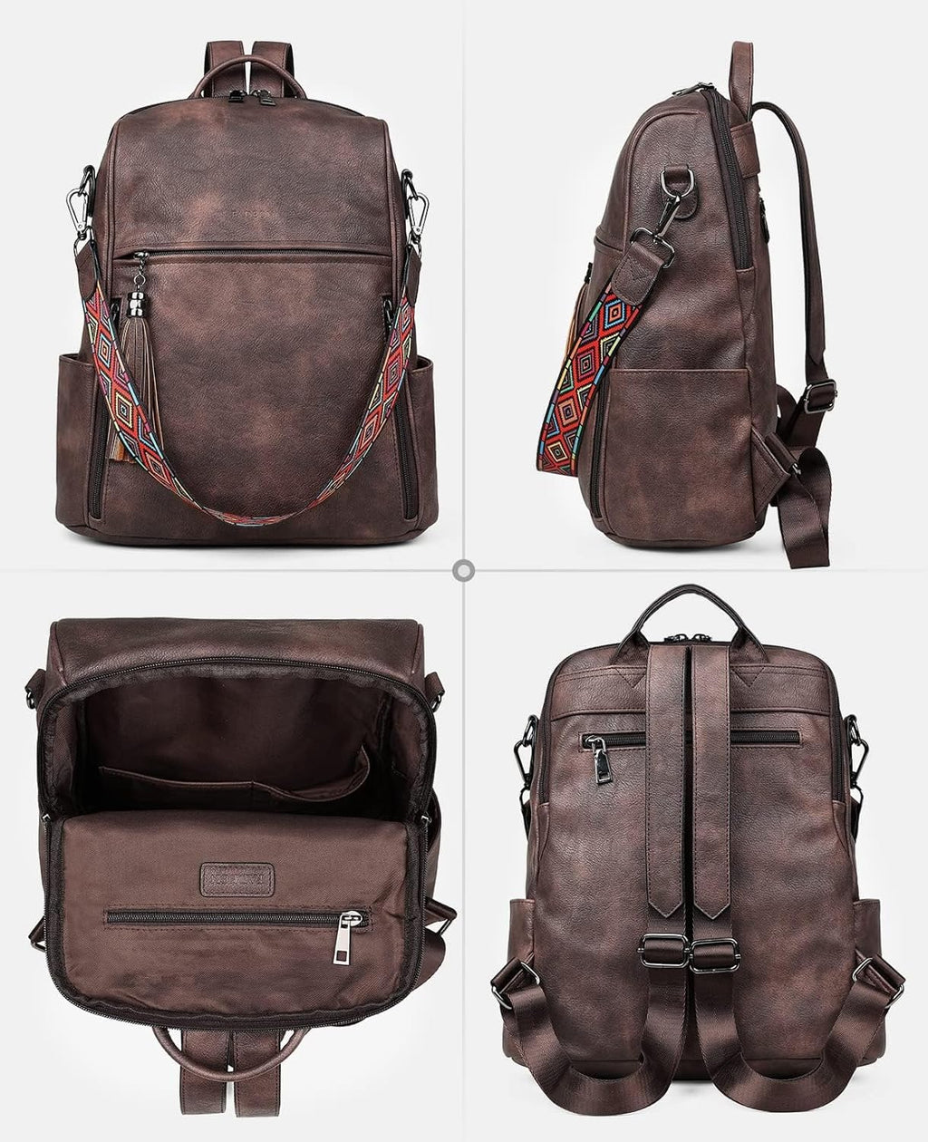 Leather Backpack Purse for Women Designer Travel Backpack Purses PU Fashion Ladies Shoulder Bag with Tassel Coffee