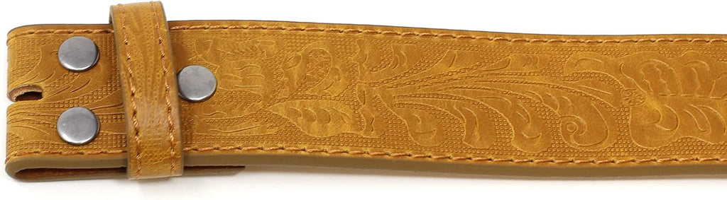 Western Leather Belt Strap - 1.5” Wide with Embossed Scrollwork without Buckle for Men & Women, Cowboy/Cowgirl Style