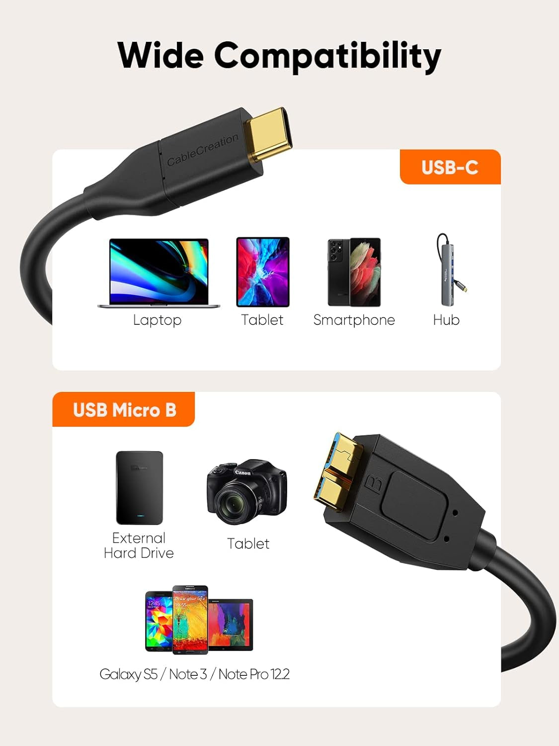 USB C to Micro B Short Cable 1FT, 10G Micro B to USB C External Hard Drive Cable for Iphone 15/16/17,Samsung Galaxy S24,Seagate WD Westgate My Passport,Macbook Pro/Air, Ipad/Tablet,Black