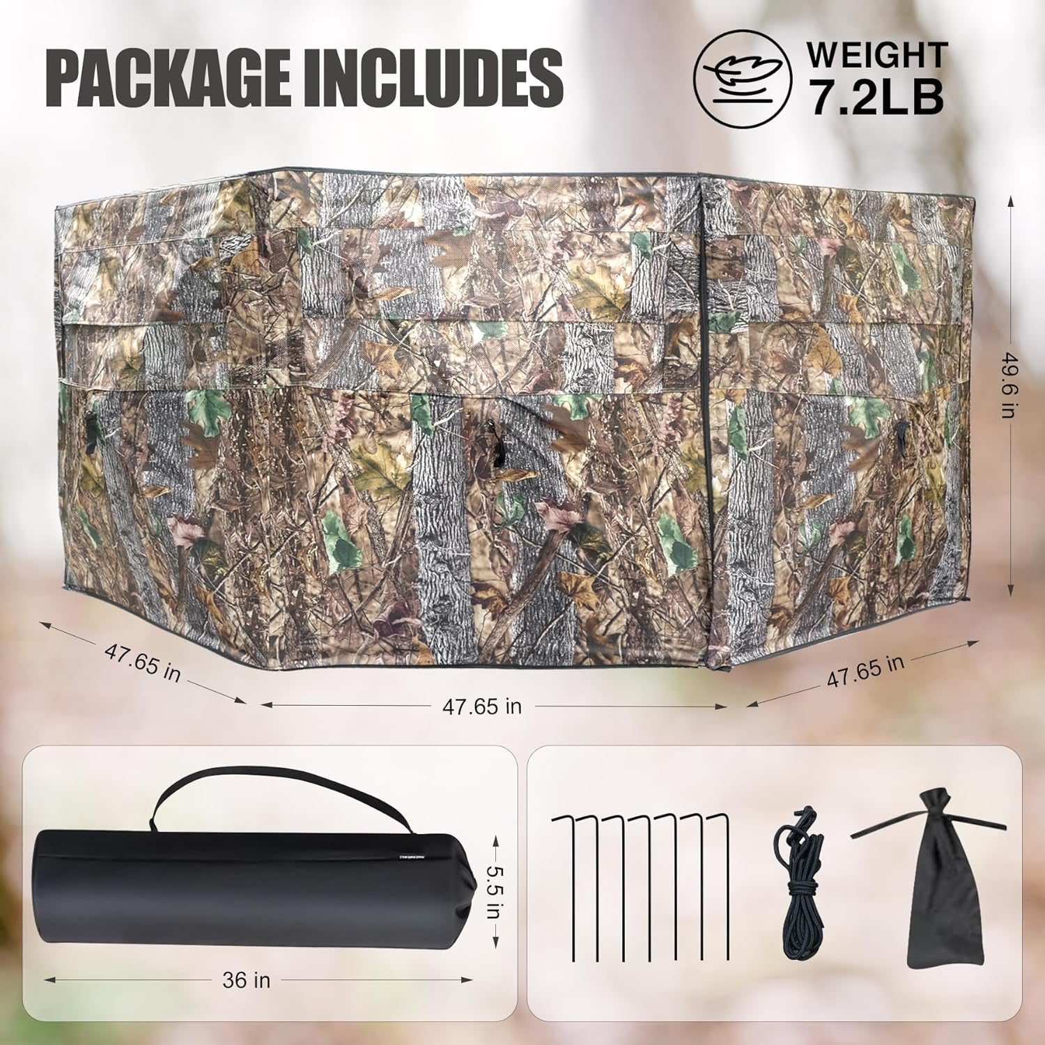 Hunting Blind 3-Panel Ground Blind with Carrying Bag Portable Hunting Ground Blinds for Deer Waterfowl Turkey Hunting