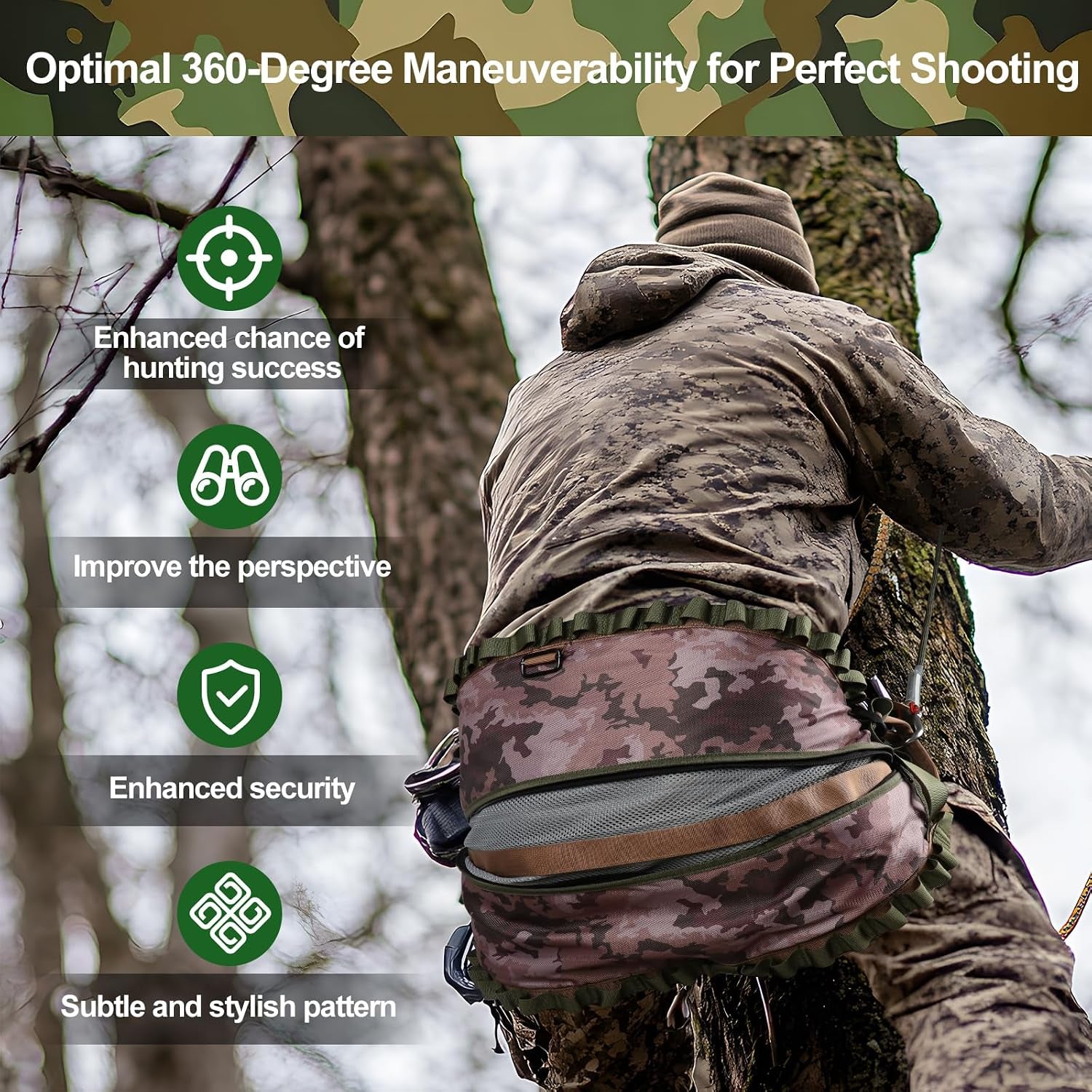 Hunting Saddle,Hammock Saddle Hunting,Comfortable Saddle Hunting System,Hammock Hunting Saddle,Lightweight Padded Seat Includes Adjustable Bridge, Essential Tree Stand Accessories