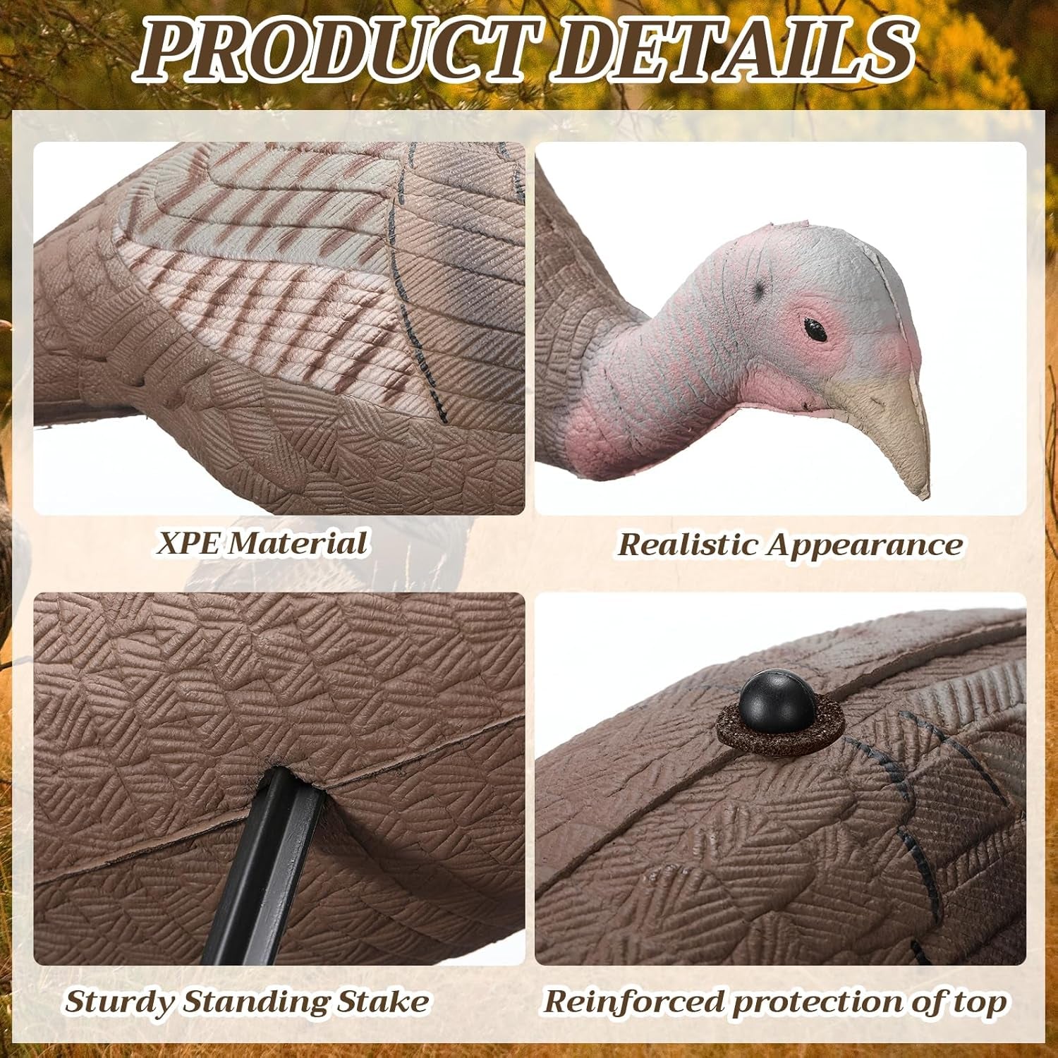 Collapsible Turkey Decoy for Hunting - Durable Realistic Lifelike Lightweight Standing Hunting Decoy with Stake for Field Forest Wood Ground Outdoor