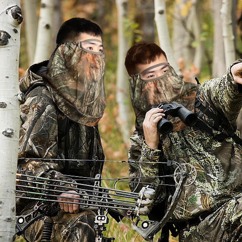 2 Pcs Camo Hunting Face Mask, Hunting Head Net Camouflage Balaclava, Adjustable Hunting Breathable Mesh Mask for Men
