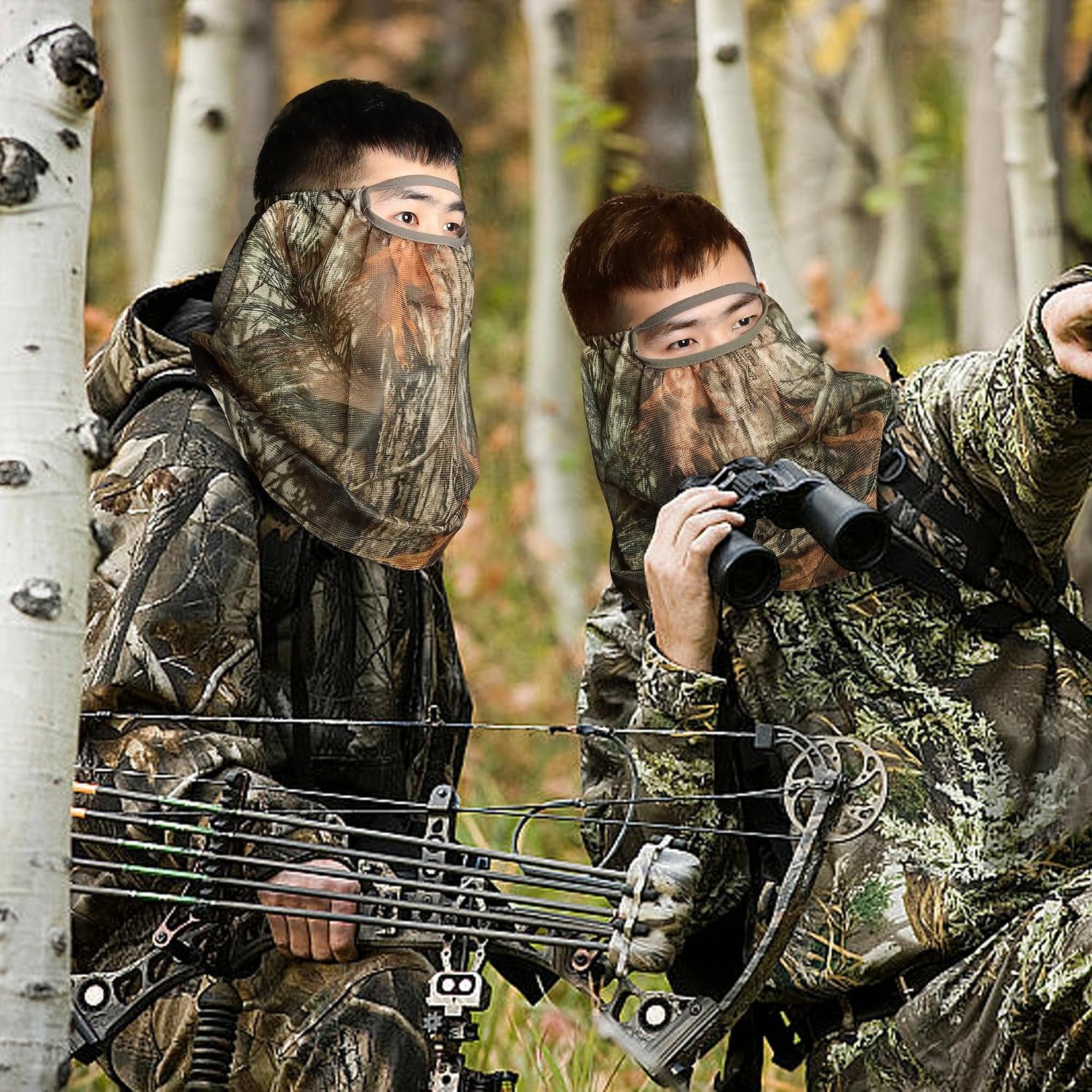2 Pcs Camo Hunting Face Mask, Hunting Head Net Camouflage Balaclava, Adjustable Hunting Breathable Mesh Mask for Men