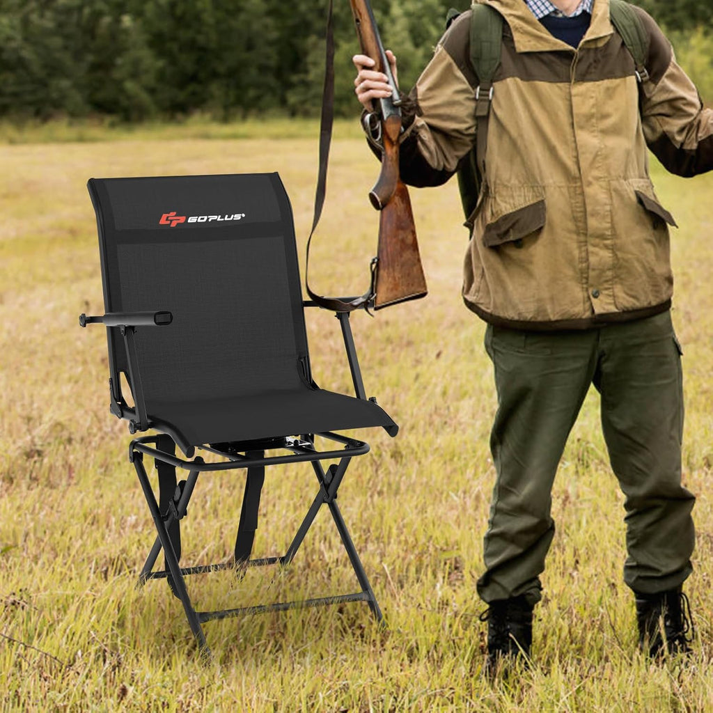 Hunting Chair, 360° Swivel Folding Hunting Blind Chair with Carrying Strap, 330LBS Capacity, Portable Deer Hunting Stool, Silent Ground Dove Hunting Chair, No Assembly
