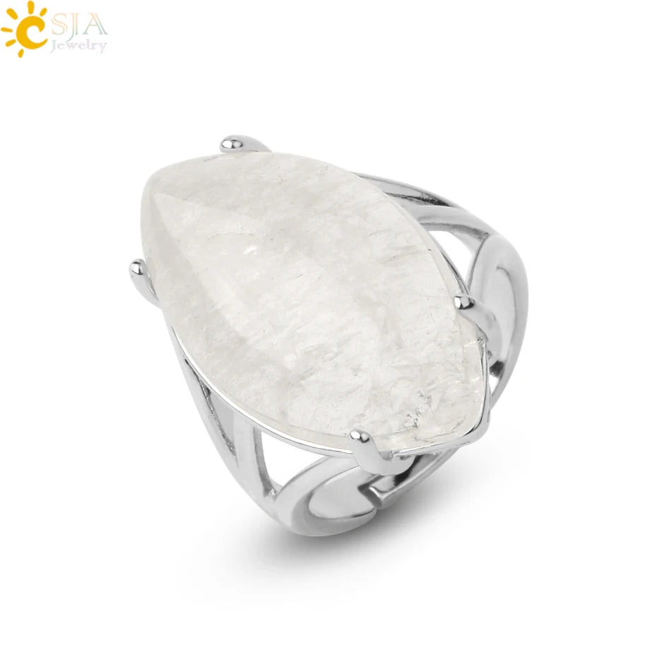 CSJA Crystal Rings Natural Stone Ring for Women Men Adjustable Healing Pink Quartz Lapis Lazuli Opal Turquoise Finger Rings G574