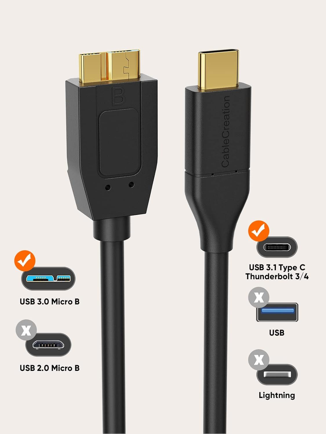 USB C to Micro B Short Cable 1FT, 10G Micro B to USB C External Hard Drive Cable for Iphone 15/16/17,Samsung Galaxy S24,Seagate WD Westgate My Passport,Macbook Pro/Air, Ipad/Tablet,Black