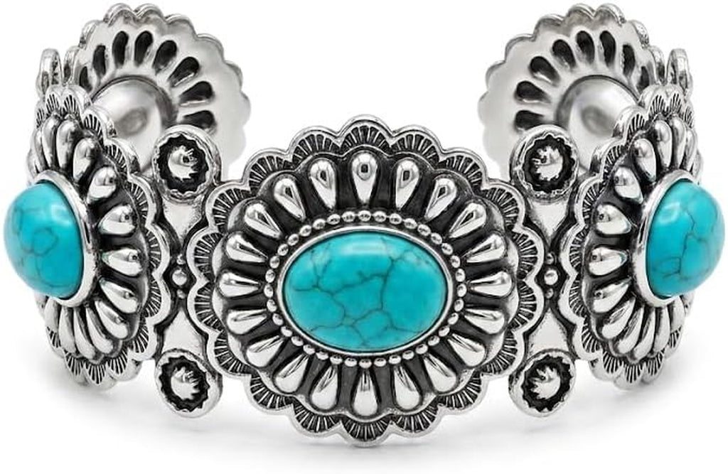 Boho Western Statement: Turquoise Cuff Bracelet for Women - Ideal for Music Festivals, Adjustable Cowgirl Country Concerts & Daily Wear Gift
