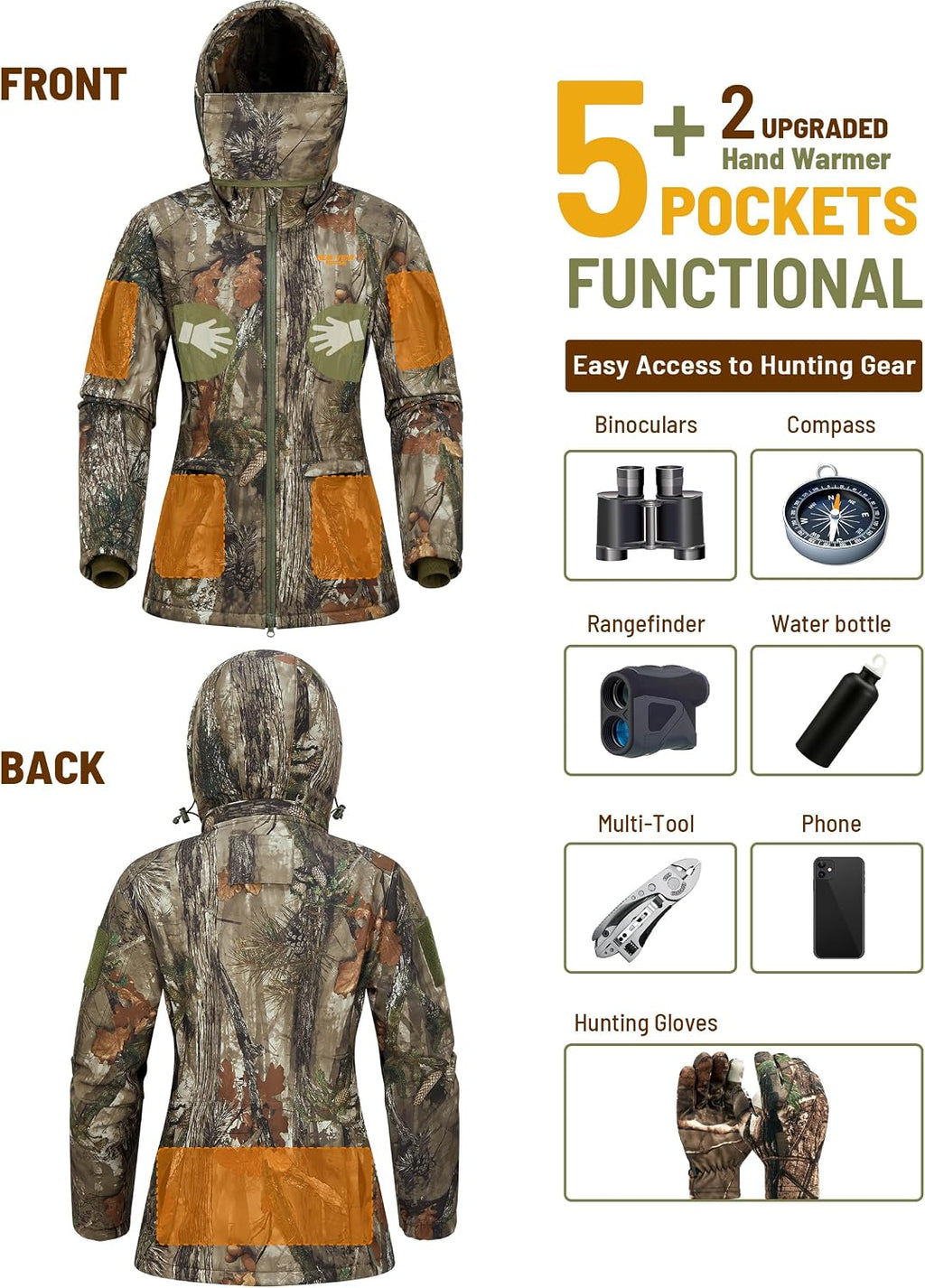 Womens Hunting Clothes, Upgraded Ultra-Quiet Water Resistant Camo Hunting Jacket for Duck Waterfowl Deer Hunting