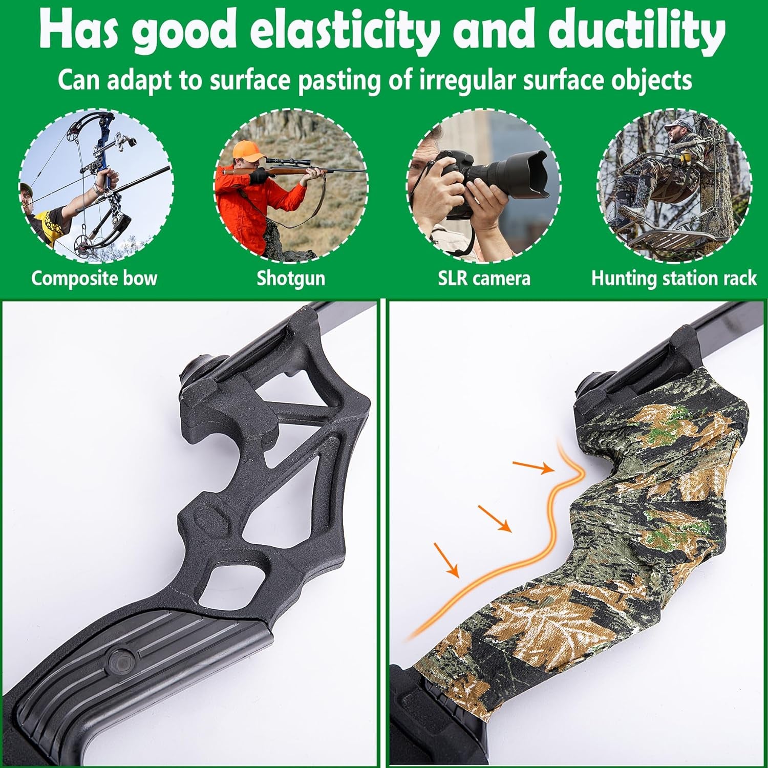 10.9 Yard Camo Stealth Silencing Tape- Hunting Camouflage Silencing Tape Wrap- Hunting Strong Adhesive Tape Bandage for Outdoor Hunting Camping Gear