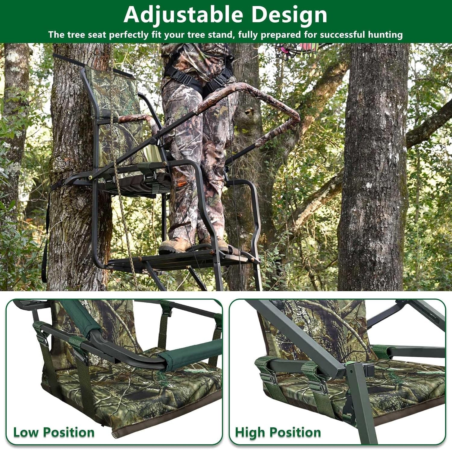 Tree Stand Seat Replacement, Adjustable Treestand Seats for Hunting, Comfortable Hunting Tree Seat Fits Climber Deer Tree Stands