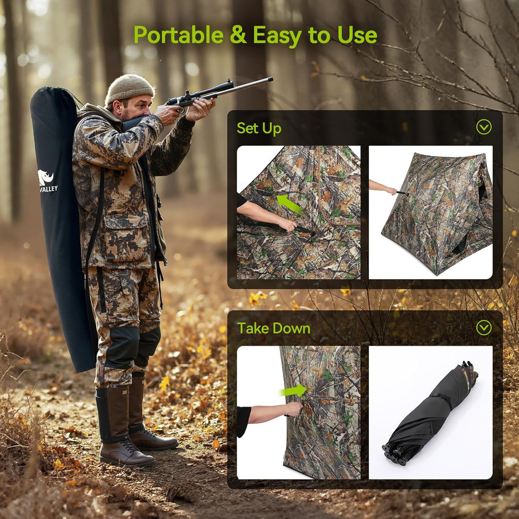 Hunting Blind 270°/360° See Through, Pop up Hunting Tent with Double Opening, 2/3/4 Person Portable Resilient Ground Blinds with Silent Magnetic Door & Sliding Windows
