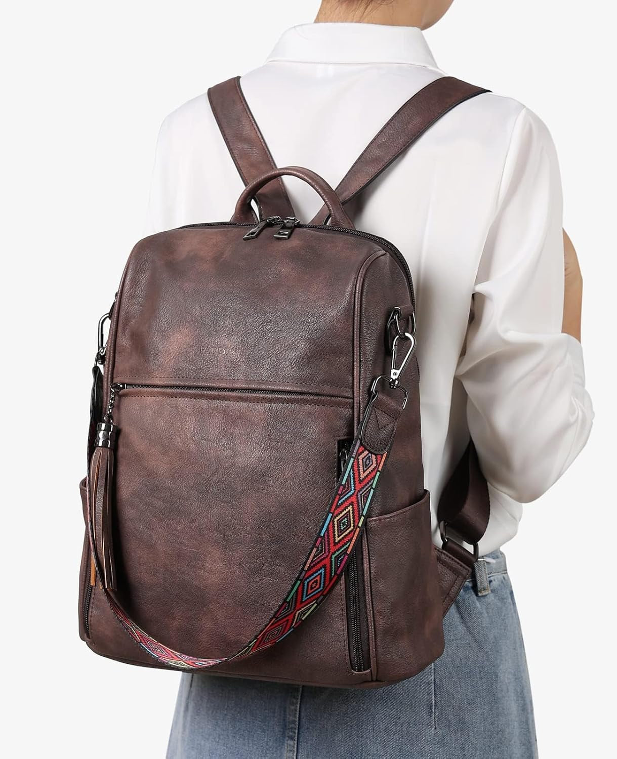 Leather Backpack Purse for Women Designer Travel Backpack Purses PU Fashion Ladies Shoulder Bag with Tassel Coffee