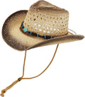 Straw Sun Cowboy Hat for Women and Men, Breathable Concert Rodeo Western Cowgirl Hat, Classic Cattleman Style
