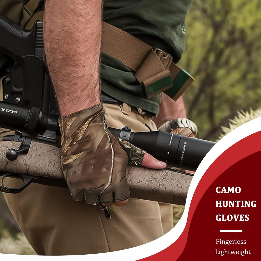 Camo Hunting Gloves Fingerless Turkey Hunting Glove Lightweight Anti-Slip Fishing Gloves Outdoor Hunting Camouflage Gear Archery Accessories for Men Women