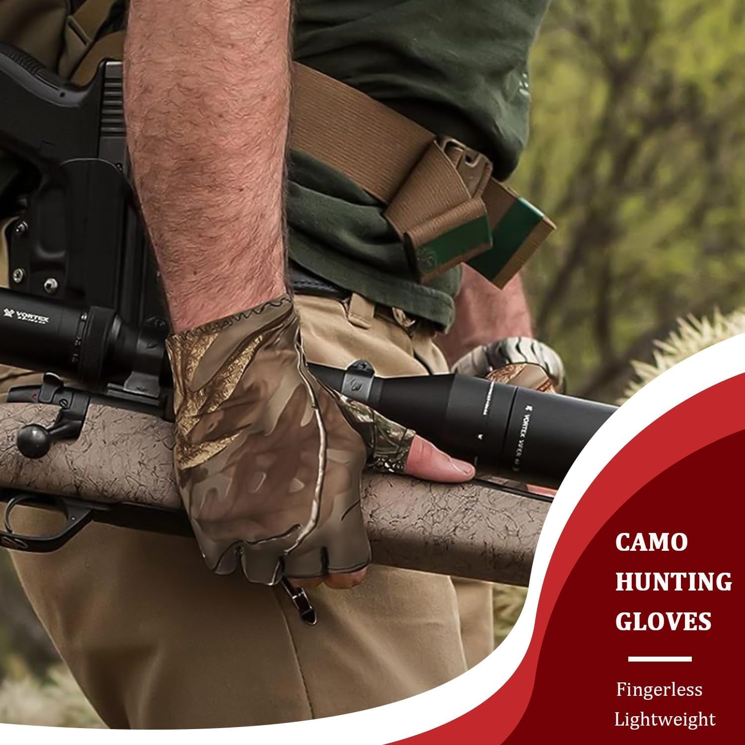 Camo Hunting Gloves Fingerless Turkey Hunting Glove Lightweight Anti-Slip Fishing Gloves Outdoor Hunting Camouflage Gear Archery Accessories for Men Women