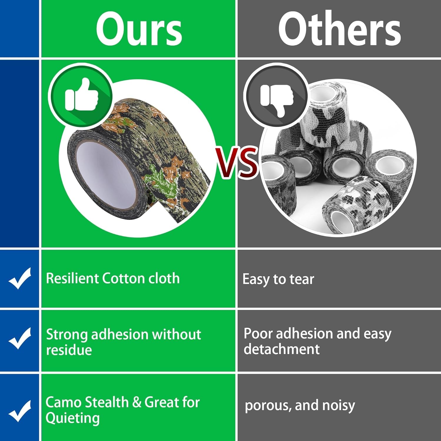 10.9 Yard Camo Stealth Silencing Tape- Hunting Camouflage Silencing Tape Wrap- Hunting Strong Adhesive Tape Bandage for Outdoor Hunting Camping Gear
