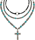 Western Necklaces for Women, Bohemian Style Turquoise Layered Pendant Set, Three Piece Jewelry Collection with Adjustable Length, Western Fashion Accessories for Casual Wear and Special Occasions