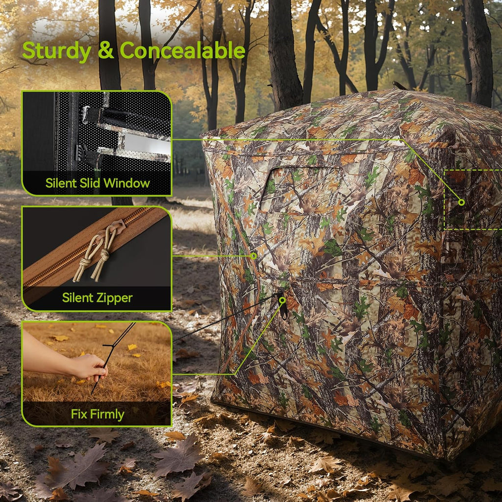 Hunting Blind 270°/360° See Through, Pop up Hunting Tent with Double Opening, 2/3/4 Person Portable Resilient Ground Blinds with Silent Magnetic Door & Sliding Windows