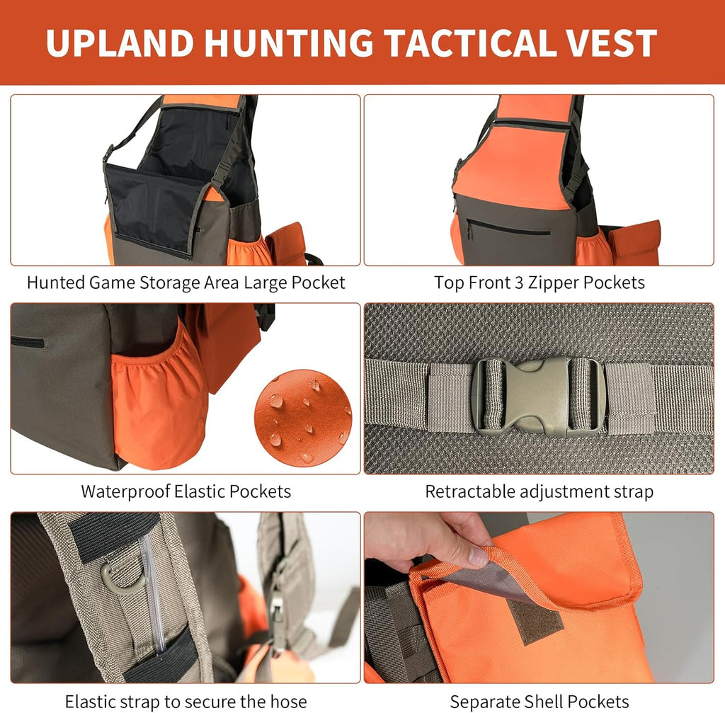 Upland Hunting Vest Backpack Adjustable Upland Bird Game Vest for Men Orange Hunting Vest for Outdoor Pheasant Hunting
