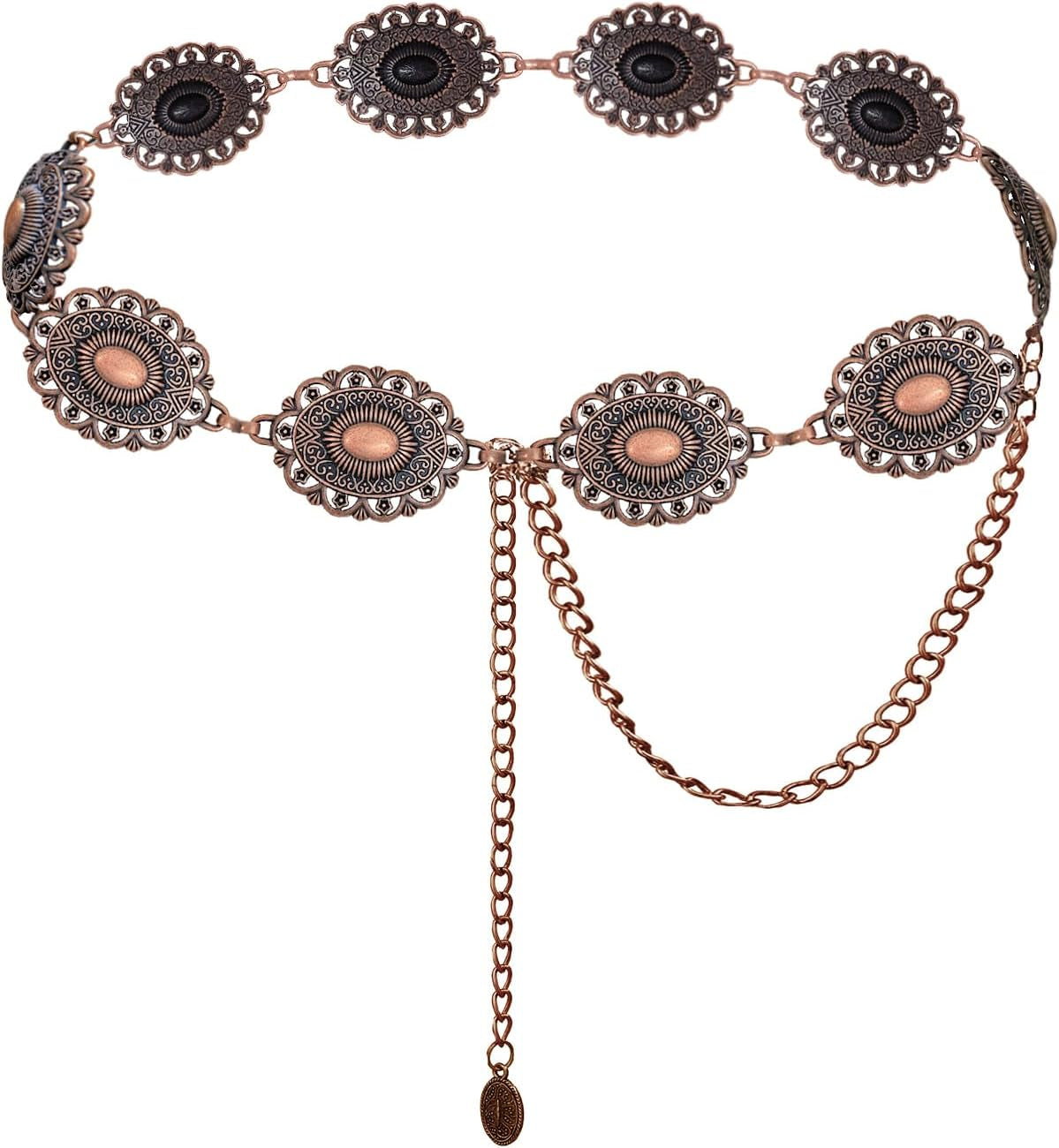 Western Metal Concho Belt for Women Cowgirl Chain Belts for Dresses Jeans Country Concert Outfit