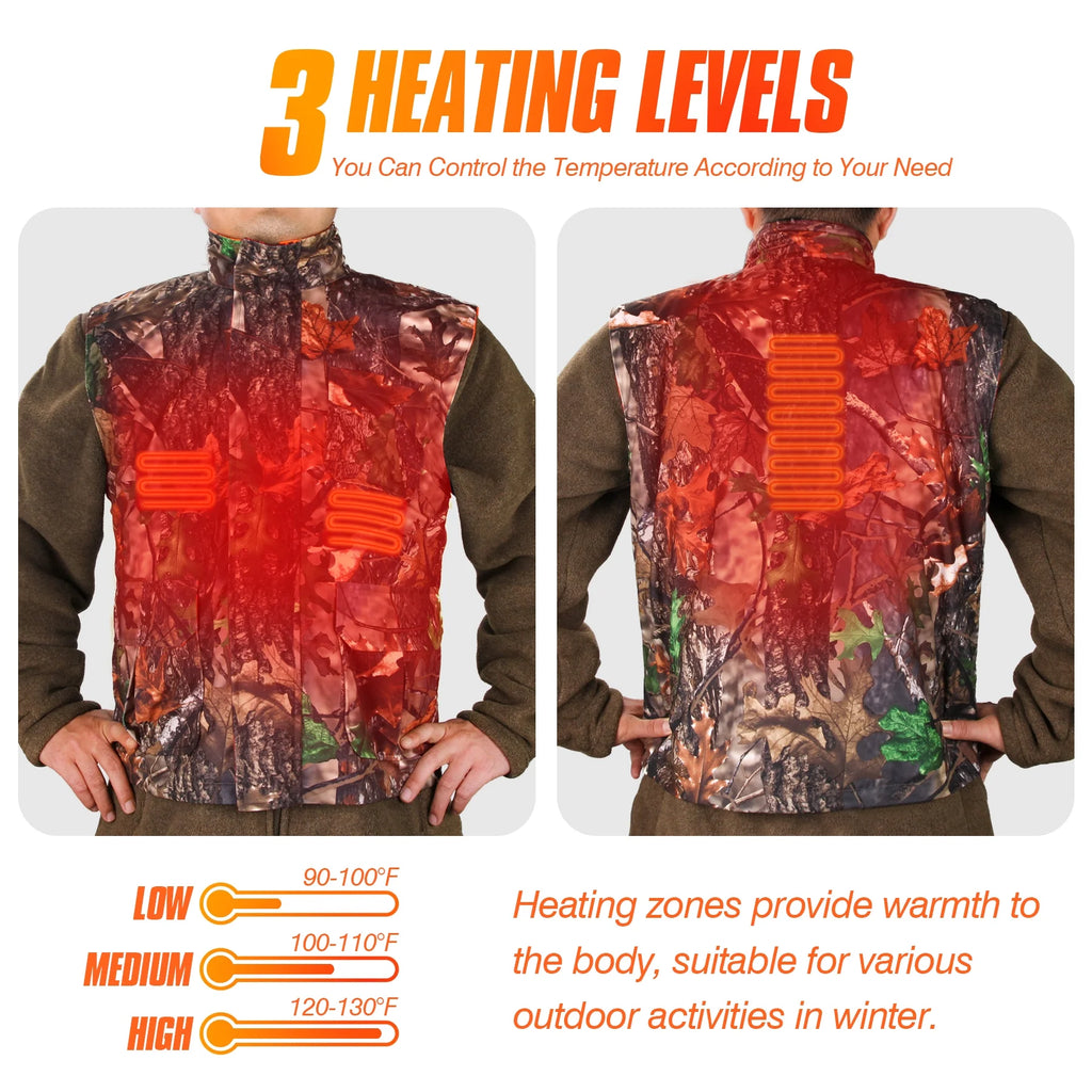 Hunting Heated Vest, Camo Orange Reversible Vest, Game Vest Jacket for Hunting, Lightweight Heating Vest (L)